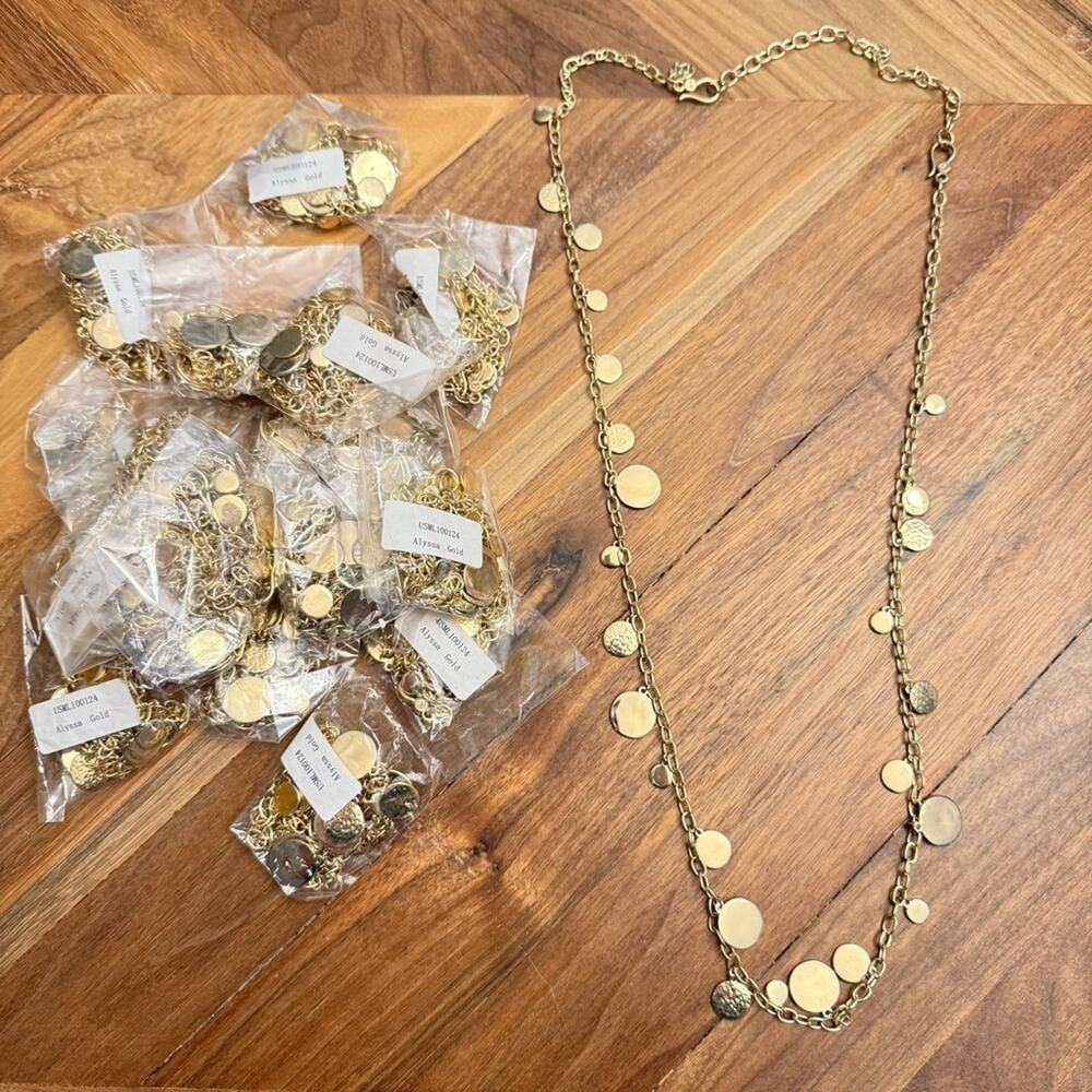 20 Wholesale gold tone long necklace circular bubbles NWT